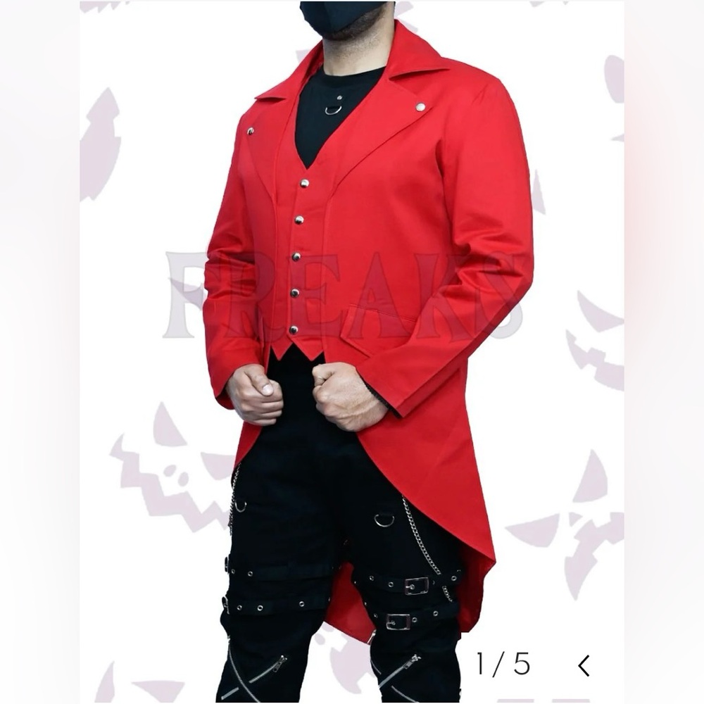Dark Rock Men's Red Steampunk Tailcoat Jacket Goth Victorian Coat Size M/L L-6